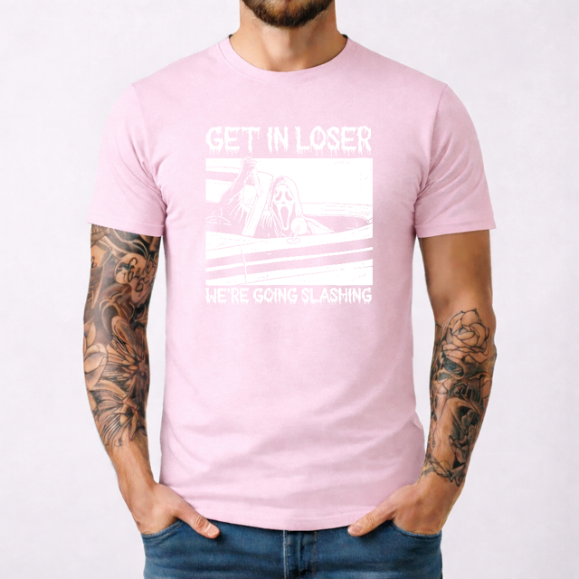 Micro-élastique, T-Shirt Officiel d'Horreur d'Halloween avec Personnage "Get In Loser We®rego Slashing"