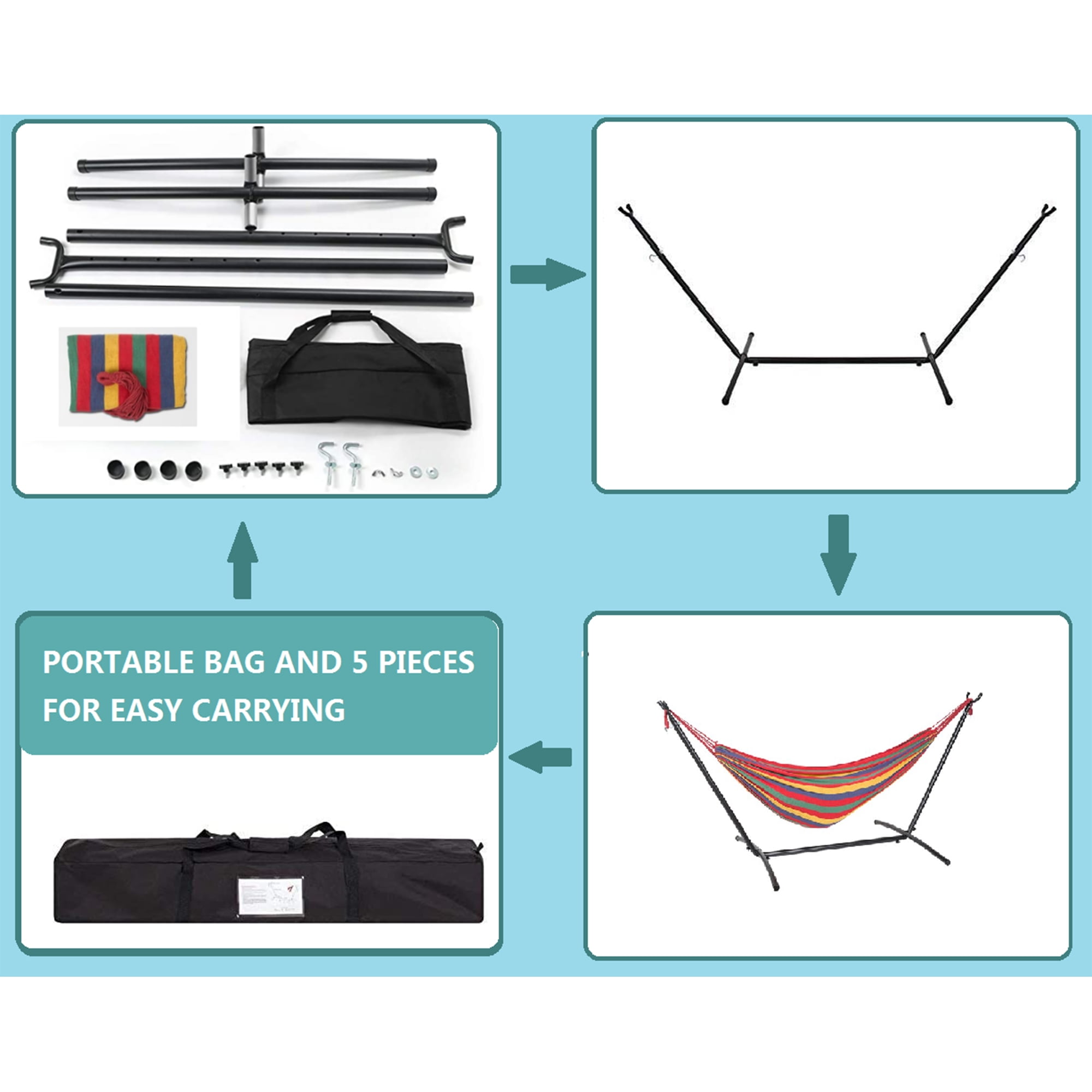 Clearance! Hammocks & Stand Sets for Patio & Garden, Portable Hammock with 8.5 FT Stand, Hammock with Space-Saving Steel Stand Includes Portable Carrying Case (Rainbow), S10384
