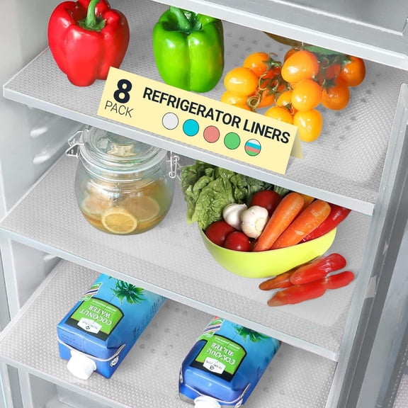 RLESO 8 Pack Clear Refrigerator Liners,Non-Adhesive Fridge Mats for Shelves&Drawers,Bpa-Free Fridge Liners,Easy to Clean Cabinet Liners for Kitchen Organization