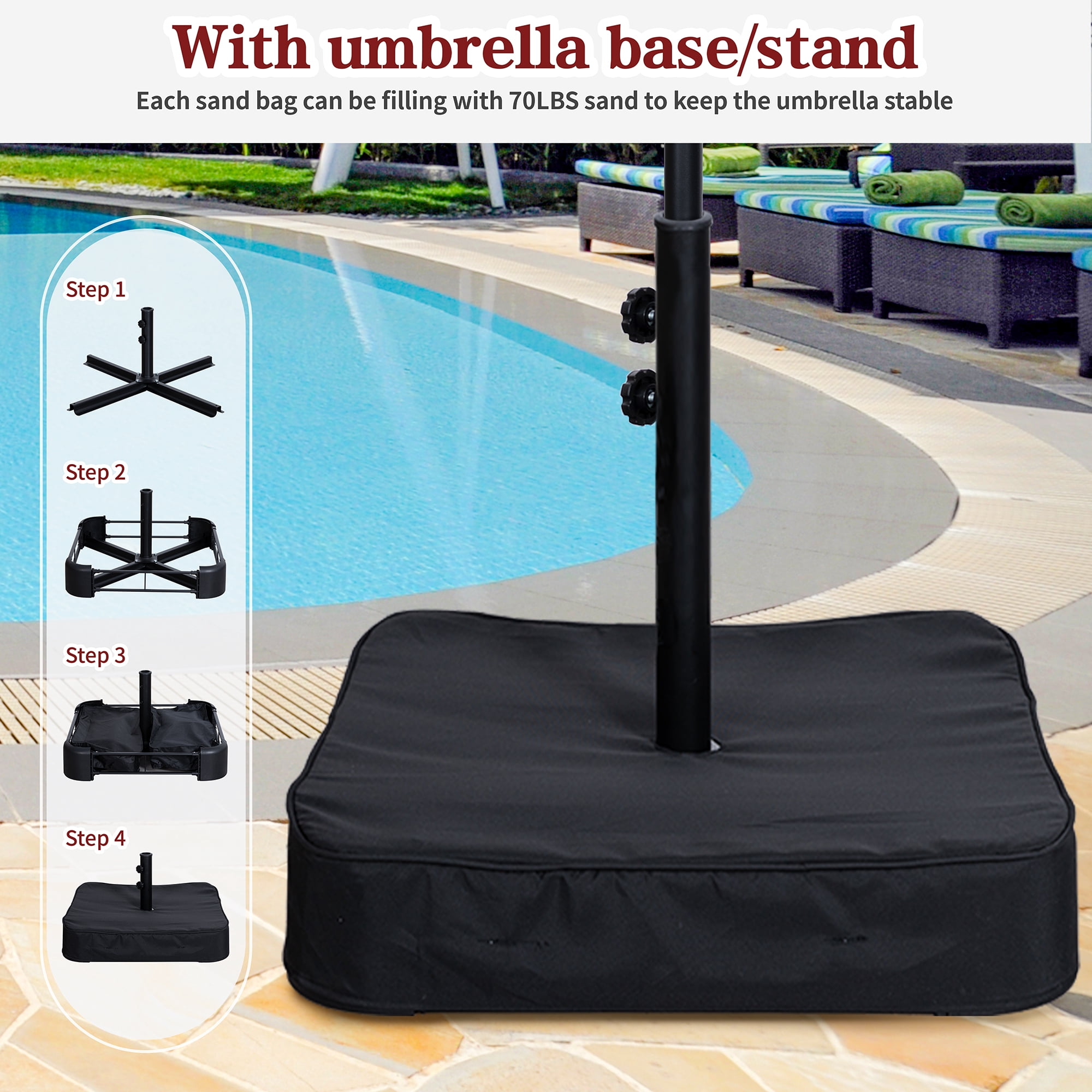 Walsunny 16 FT Large Outdoor Patio Umbrella with Base Included, Double-Sided Rectangular Umbrella with Crank Handle for Outside, Gray