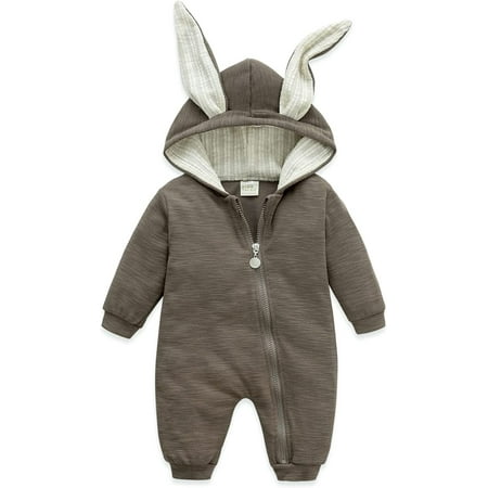 

Kids Baby Infant Boys Girls Animal Bunny Baby Easter Romper Long Ear Rabbit Hoodie Romper Jumpsuit with Zipper for 3-24 Months 8 Color