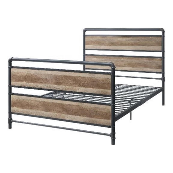 Benjara Metal Framed Full Bed- Brown and Gray