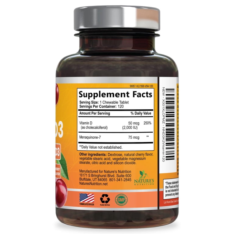 Nature's Nutrition, Vitamin D 2000 IU K2 Complex, 120 Tablets