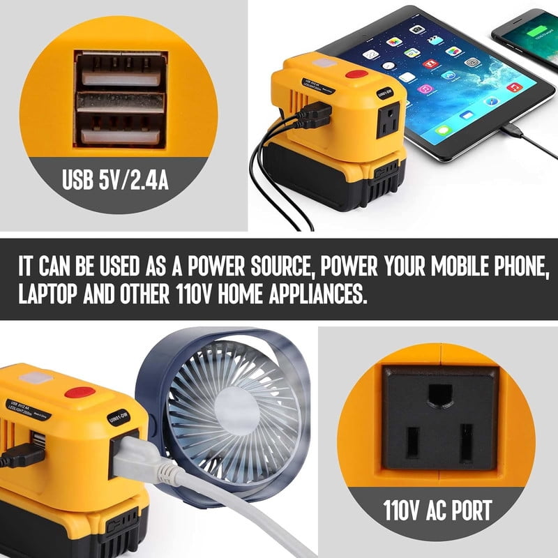 150W Power Supply Inverter for Dewalt 20V Battery, TEPULAS 120V Battery Adapter USB Phone Charger Generator for Dewalt 20V with AC Outlet & LED Light (Inverter Only)