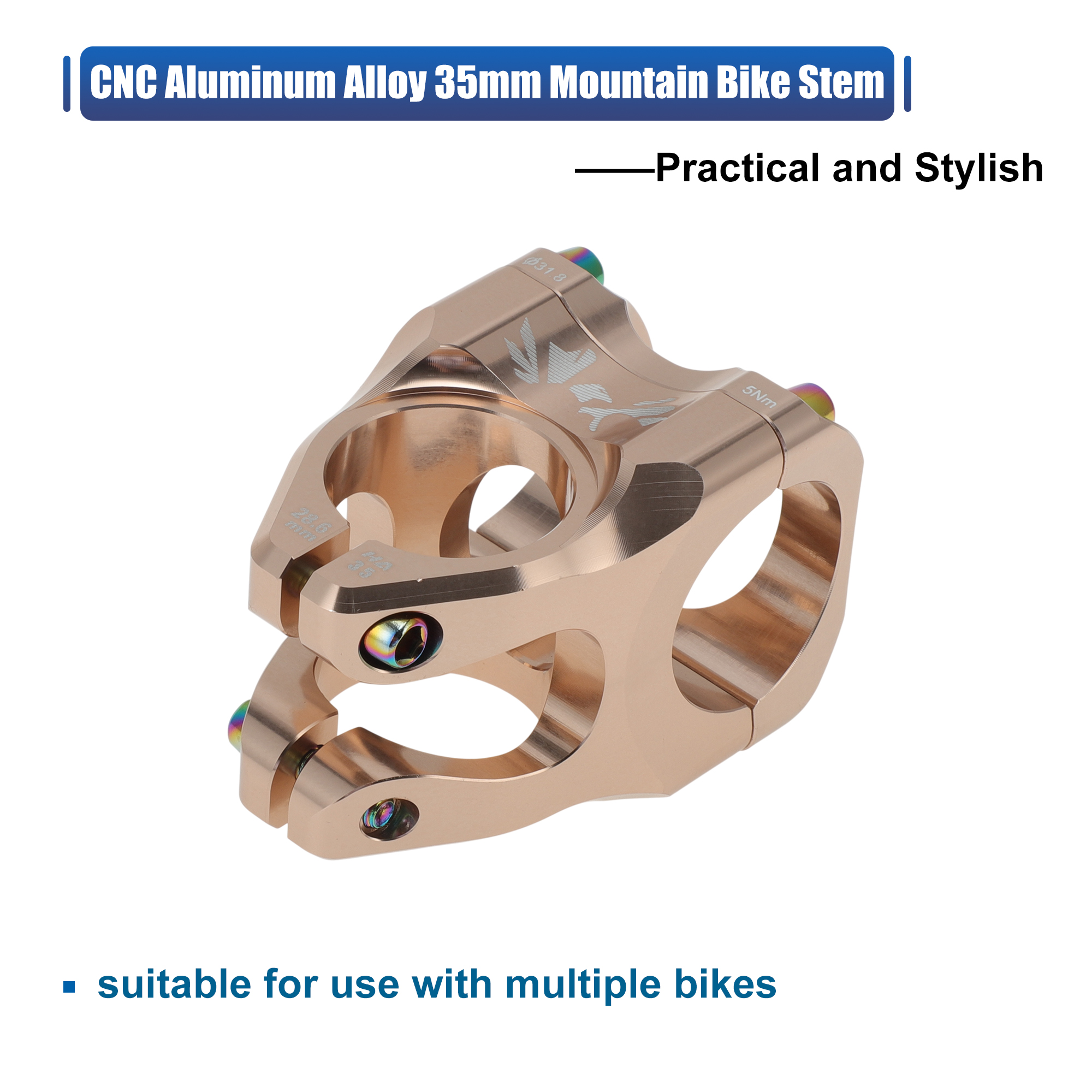 Unique Bargains CNC Aluminum Alloy 35mm Mountain Bike Stem for Bicycle Titanium Tone