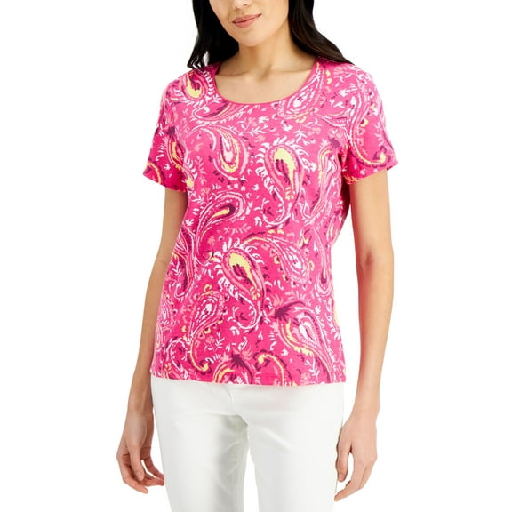 Karen Scott Jane Paisley Print Top Berry Ice XS
