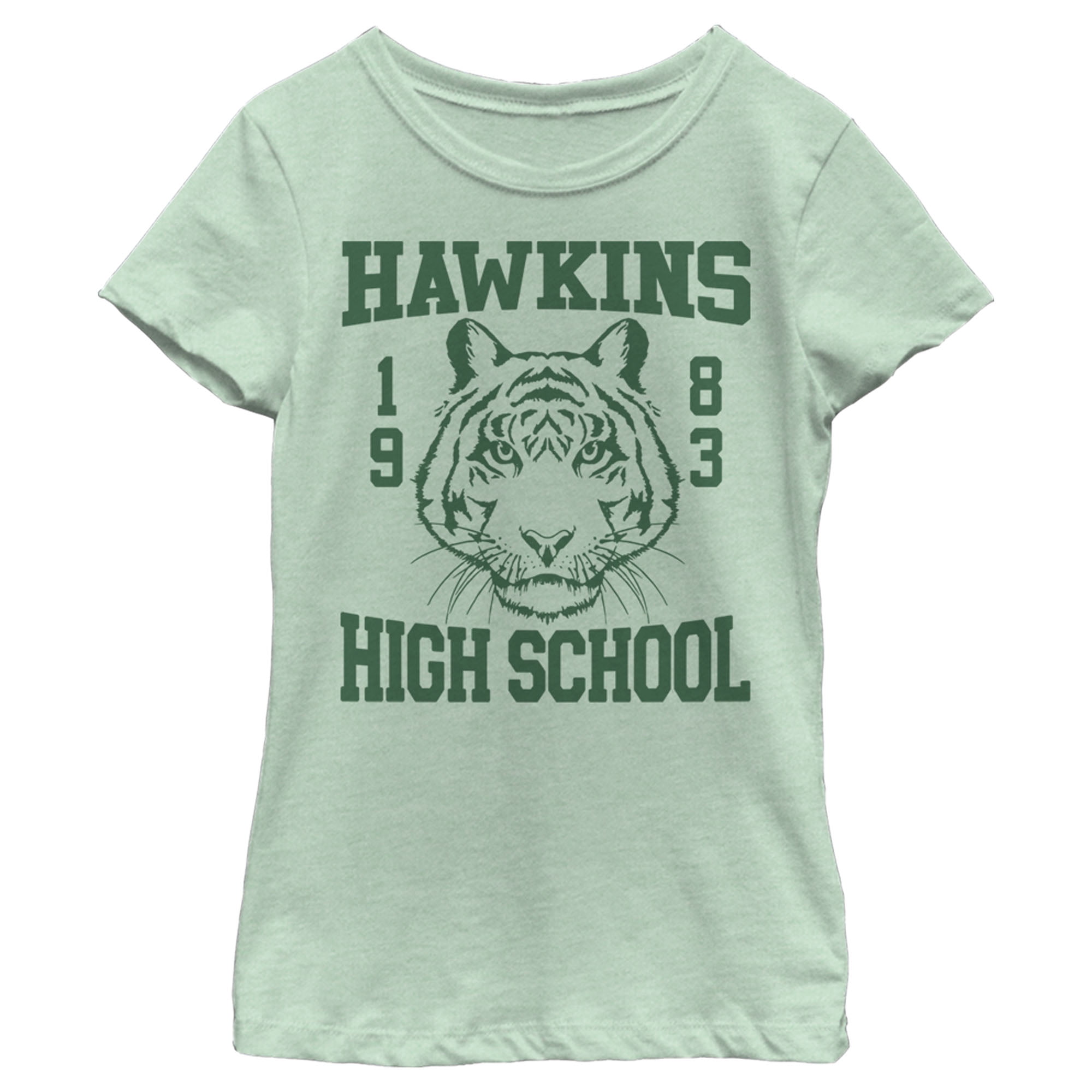 Girl's Stranger Things Hawkins High School Tiger 1983  Graphic Tee Mint Medium