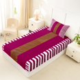 thumbnail image 5 of Castle Fairy Retro Stripes Twin Sheets 3pcs,Minimalist Leather Textured Bedding,Magenta Brown White,1 Flat Sheet, 1 Fitted Sheet and 1 Pillowcase, 5 of 7