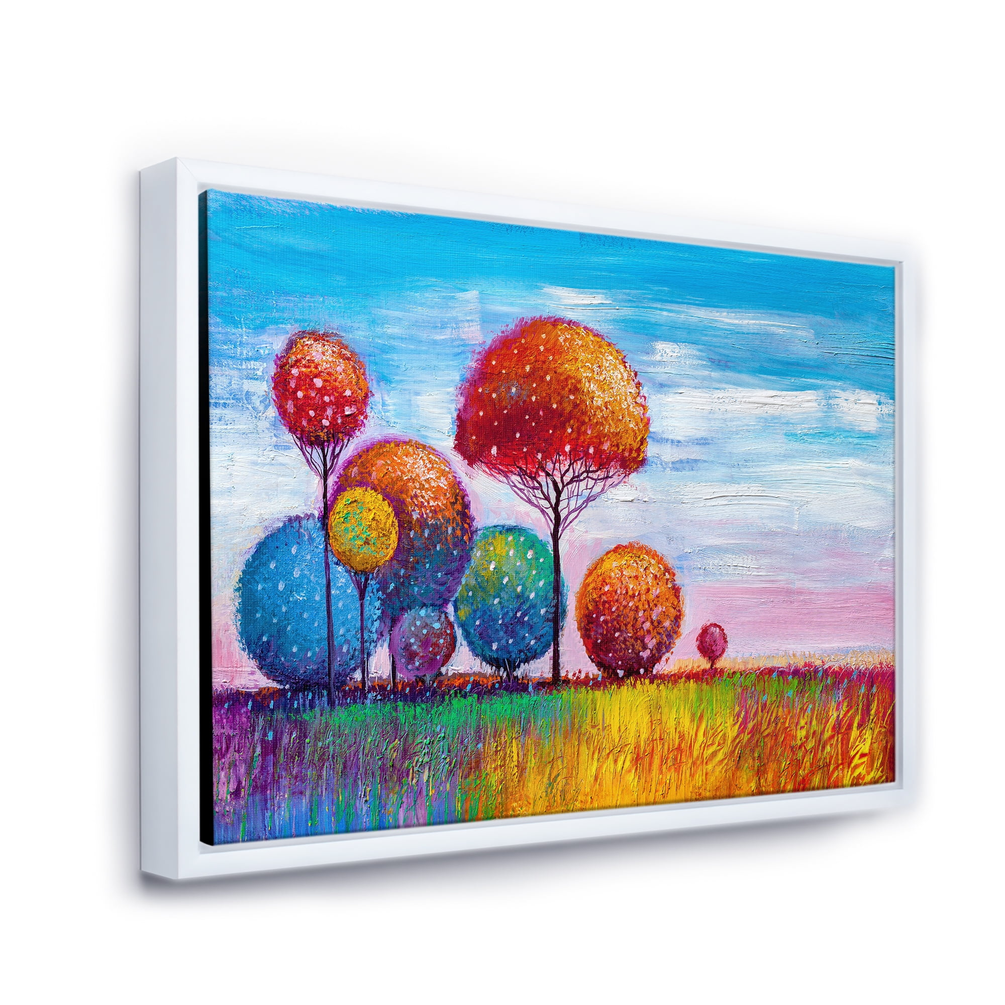 Designart 'Ornamental Colourful Trees IX' Modern Framed Canvas Wall Art Print