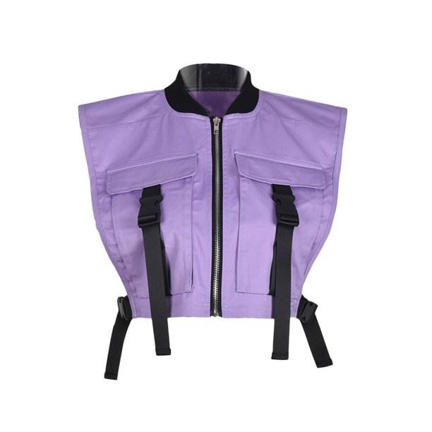 Sunloudy - Chaleco informal sin mangas para mujer, a la moda, con hebilla de color sólido, bolsillo, ombligo expuesto Sunloudy S M L XL