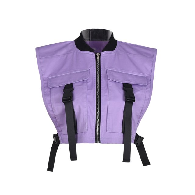 Sunloudy - Chaleco informal sin mangas para mujer, a la moda, con hebilla de color sólido, bolsillo, ombligo expuesto Sunloudy S M L XL