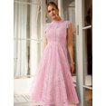 thumbnail image 5 of Elegant Pink Vintage Lace A-Line Midi Dress For Party Wedding Birthday Graduation, 5 of 6