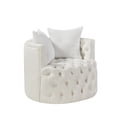 thumbnail image 3 of Swivel Barrel Chair, Round Chair with 2 Pillows, Velvet Cushion, Metal Rotating Base, Wood Frame, Modern 360 Degree Rotating Chair, 3 of 6