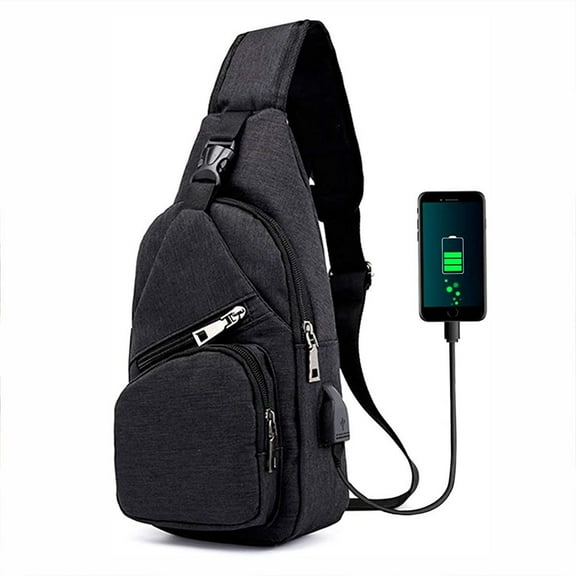 Spencer Men's Crossbody Sling Backpack Anti Theft Oxford Chest Shoulder Bag Daypack with USB Charging for Travel Camping (6.3*2.7*12.6inch, Black)