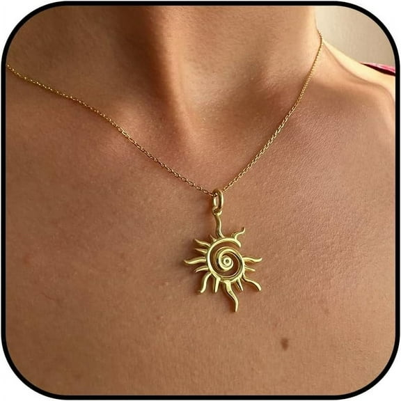 Gold Necklace for Women, 14K Gold Plated Sun Necklac Spiral Design Pendant Necklace, Elegant Sun Necklaces Jewelry Gift for Her