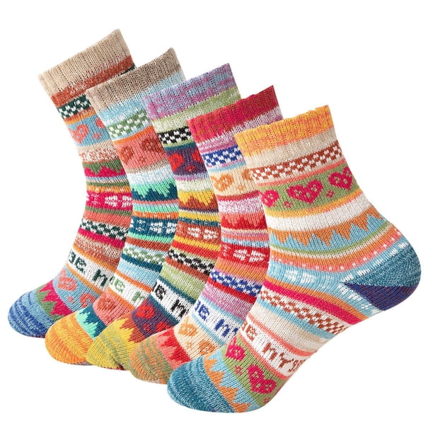 Calcetines gruesos de lana para mujer, hasta media pantorrilla, con bloques de color para otoño e invierno.