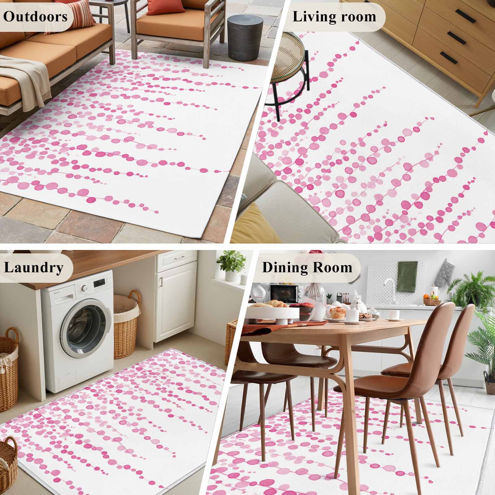 Area Rugs for Living Room Bedroom, Pink Polka Dots 4'x6' Rug Washable Carpet Runner Indoor Outdoor, Vintage Abstract Art Watercolor Non Slip Accent Floor Mats Rug for Kitchen, Office