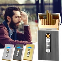 Cigarettes Case with Lighter, Cigarettes Box Portable for 20pcs, Slim Cigarettes USB Lighters, 2 in 1 Rechargeable Flameless Windproof Electric Lighter, Black