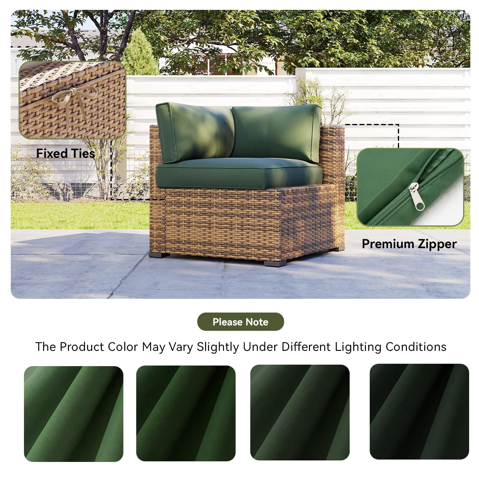 Clouddwell 11-Piece Outdoor Cushion Slipcovers Replacement for 5-Seat Wicker Sectional-Waterproof, Non-Slip Bottom (Black Green)