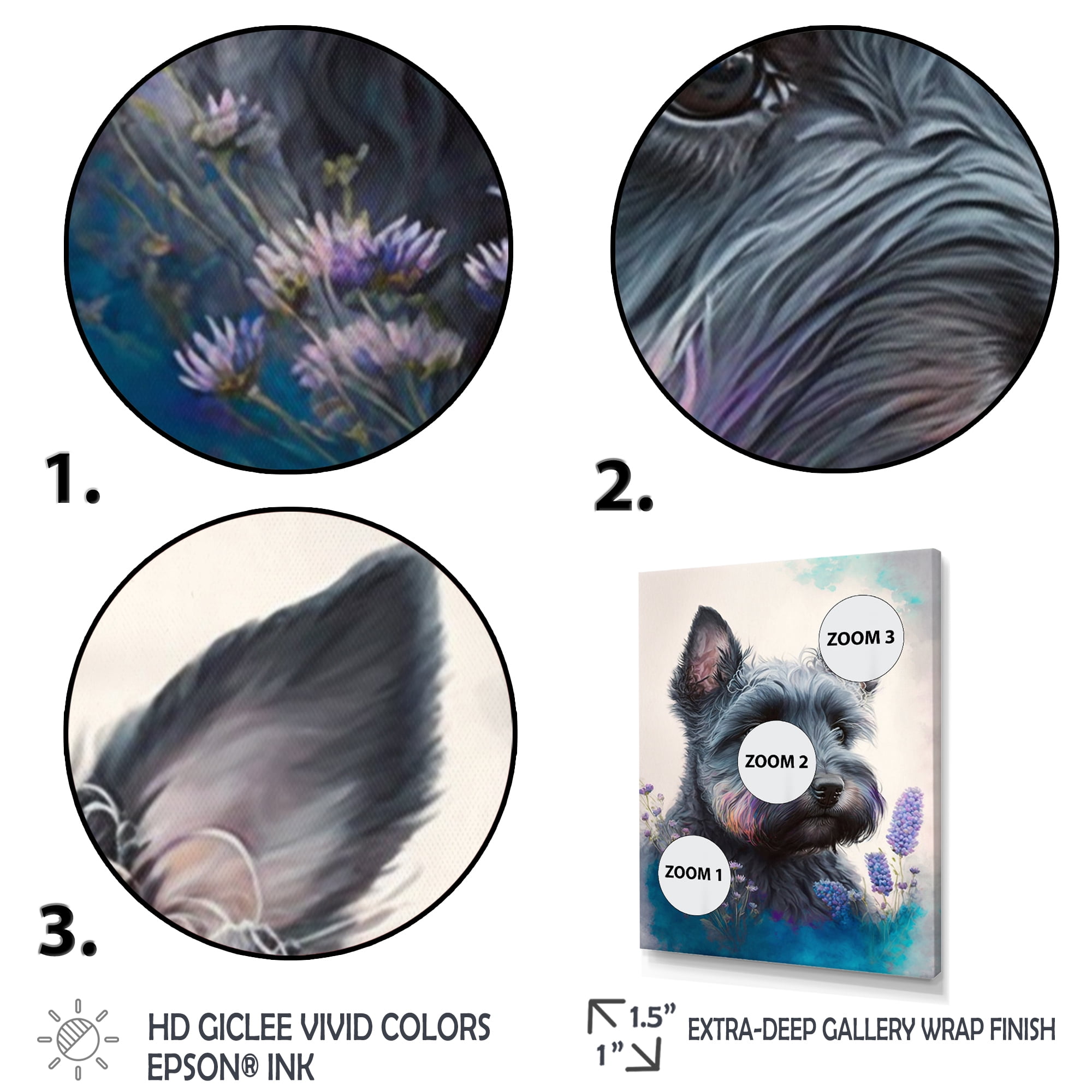 Designart Cute Schnauzer Floral Art Canvas Wall Art
