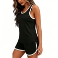 thumbnail image 3 of Pounoo Women's Activewear Sets Ribbed Contrast Trim Sleeveless Tank Top And Shorts Two Piece Tracksuits Workout Style Soft Stretchy Comfortable Loungewear Gift, 3 of 7