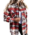 thumbnail image 1 of Women Plaid Print Jacket Long Sleeve Turndown Collar  Button Front Loose with Pocket Tops, 1 of 6