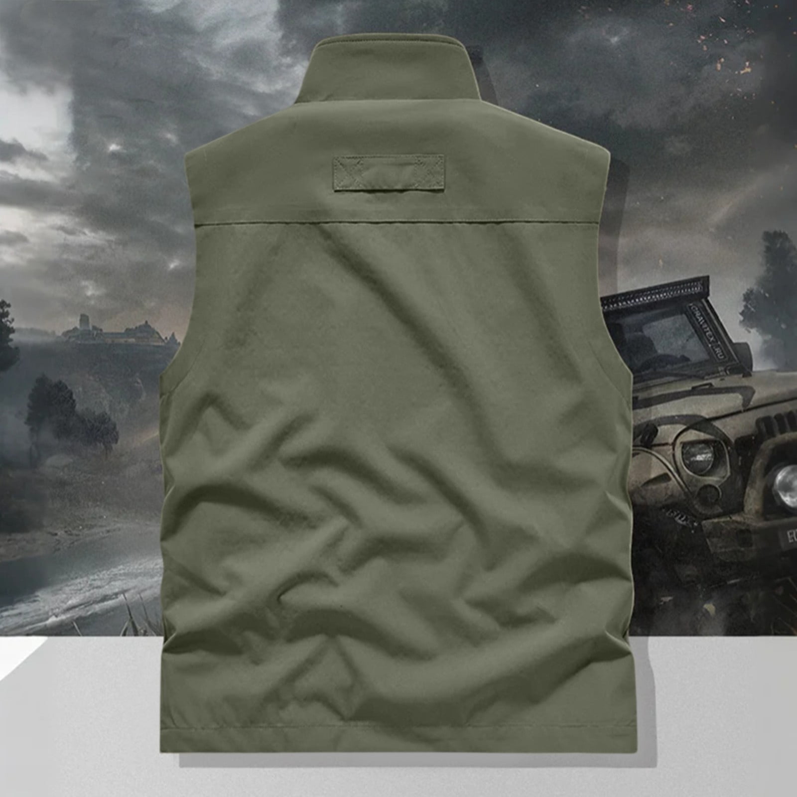 Men's Windproof Lightweight Golf Vest Softshell Sleeveless Jacket with Pockets for Running Hiking Sports Spring Fall,Army Green,3XL