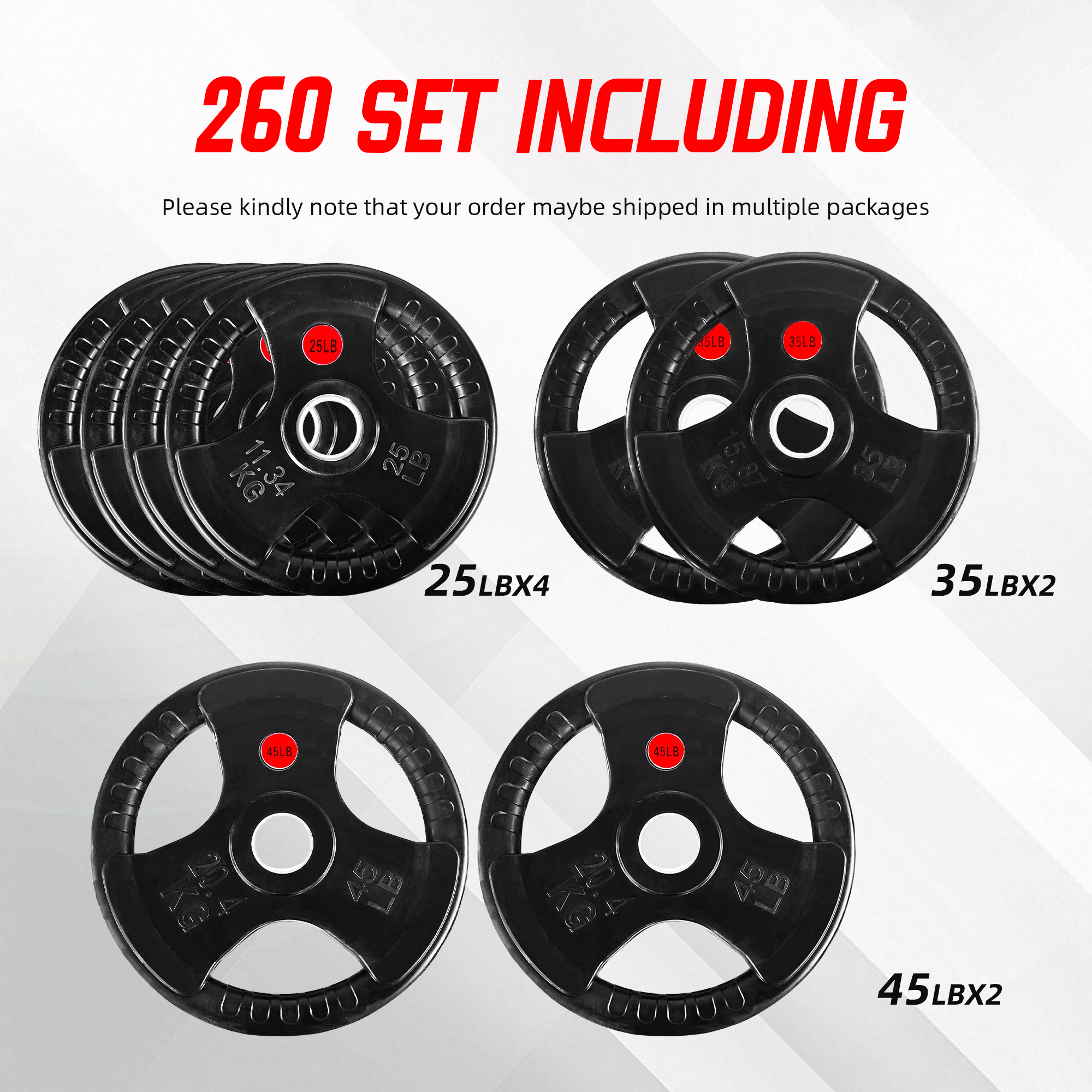FlexWave 2-Inch Rubber Coated Cast Iron Weight Plates Set, 80LB/180LB/210LB Options, for Barbell & Home Gym Strength Training