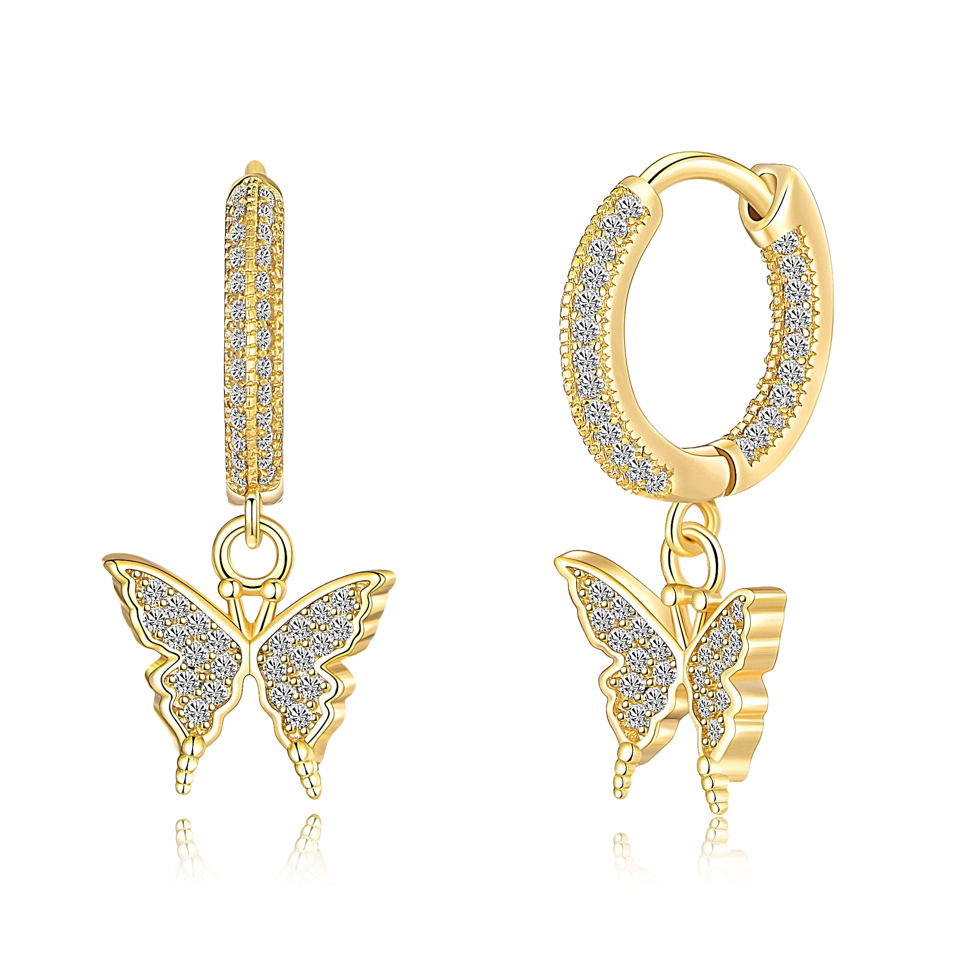 TINGN S925 Sterling Sliver Post Butterfly Earrings 14K Gold/White/Rose ...