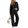 thumbnail image 5 of Dzrciro Sets for Women, Long Sleeve Lapel Half Zip Cropped Tops and Elastic Waist Wide Leg Pants with Pockets, Tendy Casual 2 Piece Sets S‑2XL, 5 of 10