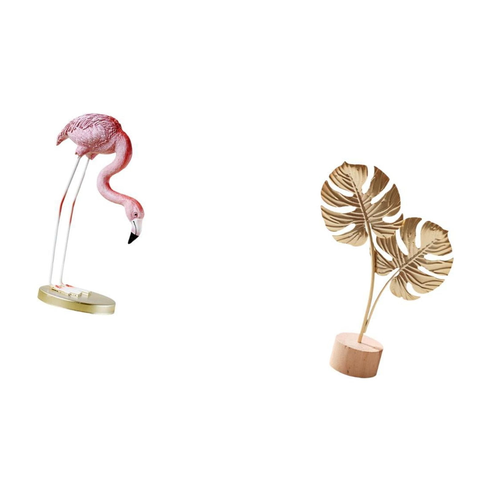 2 Pieces Resin Statue Flamingo Leaf Sculpture Metal Art Unique Modern Home Garden Table Ornament