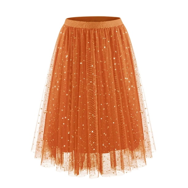 Faldas Largas para las Mujeres de Verano Estrella Impresión en Capas Torta Irregular Malla Lentejuelas Maxi Falda