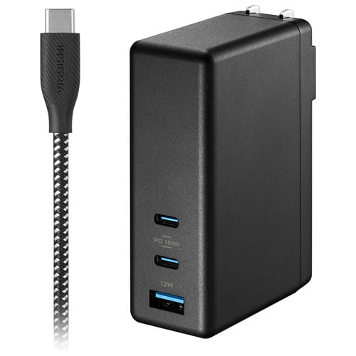 Insignia 112W 3-Port USB-C/USB-A Wall Charger with USB Cable, Black – NS-PW3X1A1C2B22B-C