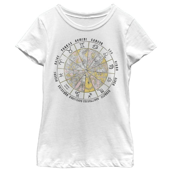 Girl's Lost Gods Astrology Vintage Wheel  Graphic Tee White Medium