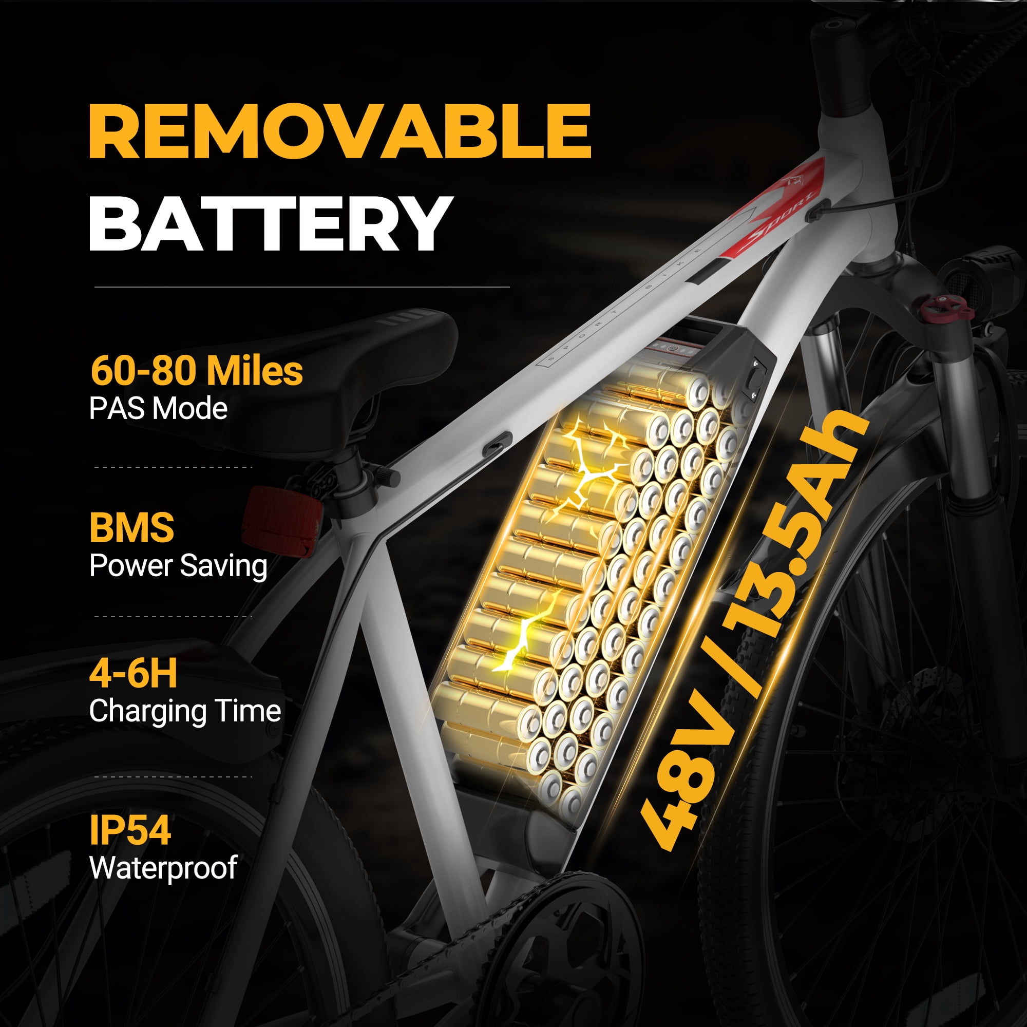 AOVOPRO BK1350 White Adult Electric Bicycles, 350W 26" Electric Mountain Bicycle, 48V Battery, 22Mph Electric Mountain Bike, Adjustable 7 Speed E-Bikes for Adults UL2849
