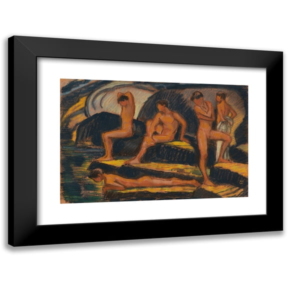 Ludwig von Hofmann 14x11 Black Modern Framed Museum Art Print Titled - Bathing Boys (1915)