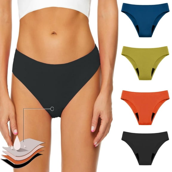 Women's Seamless Hipster Underwear No Show Panties Invisibles Briefs Soft Stretch Bikini Underwears, Leak-Proof, Heavy Flow, Leak Proof 4 Layer (4color, XXL)