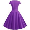 thumbnail image 4 of Purple Party Dresses Vintage V Neck Short Sleeve Solid Color Casual Dress Cocktail Evening Dress Wedding Guest Dresses for Women, 4 of 5