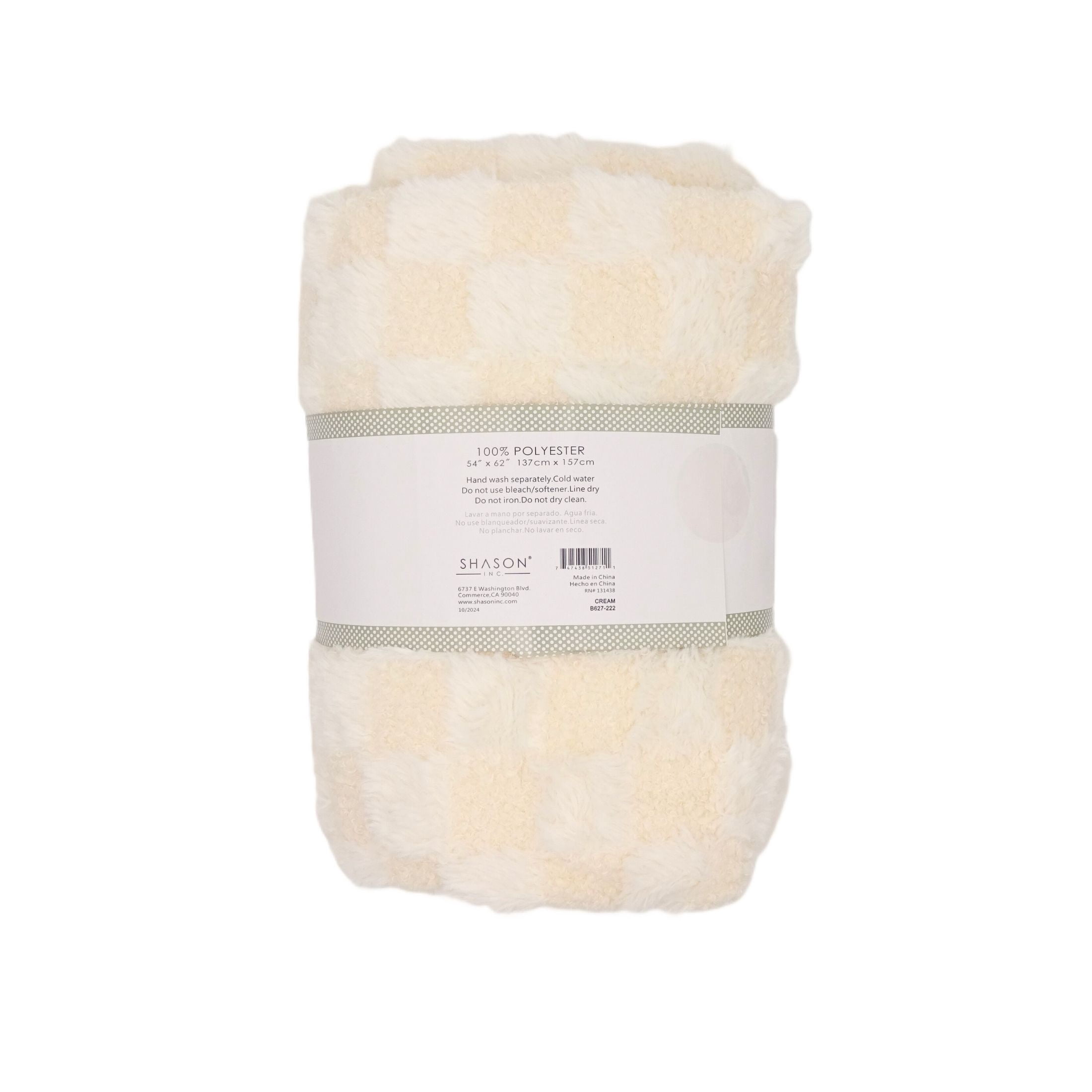 Shason Textile 1.5 Yard Cut 100% Polyester Checker Coral Fleece Fabric, Cream, 54" Wide for Quilting & Sewing