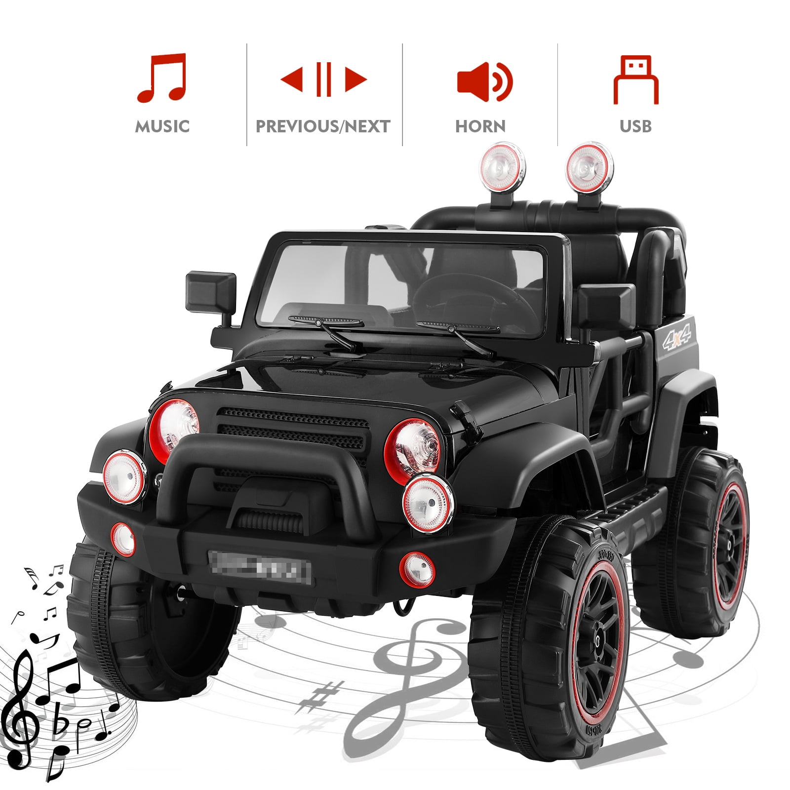 12V Battery Kids Ride On Car Truck Jeep w/Music,Lights,Cover,Remote Control(Black)