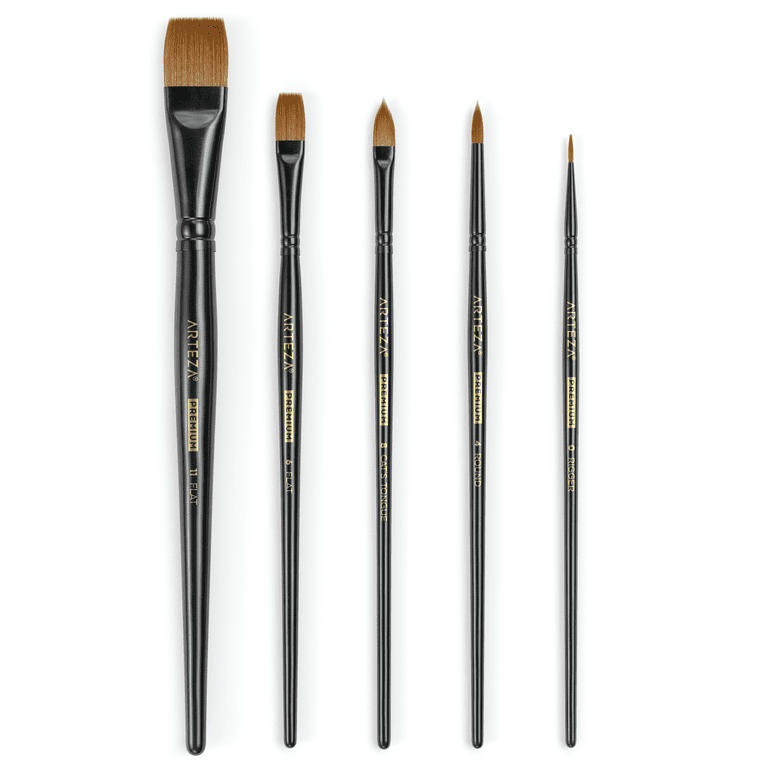 Arteza Watercolor Brushes Set, 5 Sizes, Brown Brush Hair - 5 Pack