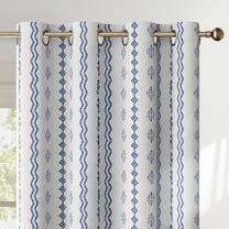 NICETOWN 100% Blackout Blue Boho Curtains for Livingroom Modern Room Darkening Coastal Floral Grommet Thermal Insulated Drapes, W52 x L84, Navy Blue on White, 2 Panels