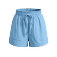 thumbnail image 6 of BLVB Womens Summer Cotton Linen Shorts Elastic Waist Drawstring Shorts Ruffle Wide Leg Casual Beach Shorts with Pockets, 6 of 6