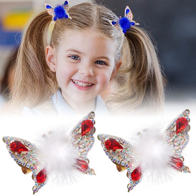 Horquilla de mariposa voladora 2024, nuevas pinzas para el pelo coloridas y brillantes para niñas pequeñas, lazos para el pelo de mariposa con bolas de peluche para niñas, accesorios para el pelo de m