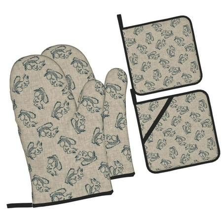 

Haiem Sketch Squirrels Linen Print Extra Long Oven Mitts and Pot Holders 4pc Sets: Heat Resistant Silicone Oven Mittens with Mini Oven Gloves and Hot Pads Potholders