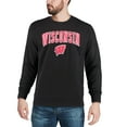 thumbnail image 3 of Men's Colosseum Black Wisconsin Badgers Arch & Logo Crew Neck Sweatshirt, 3 of 4