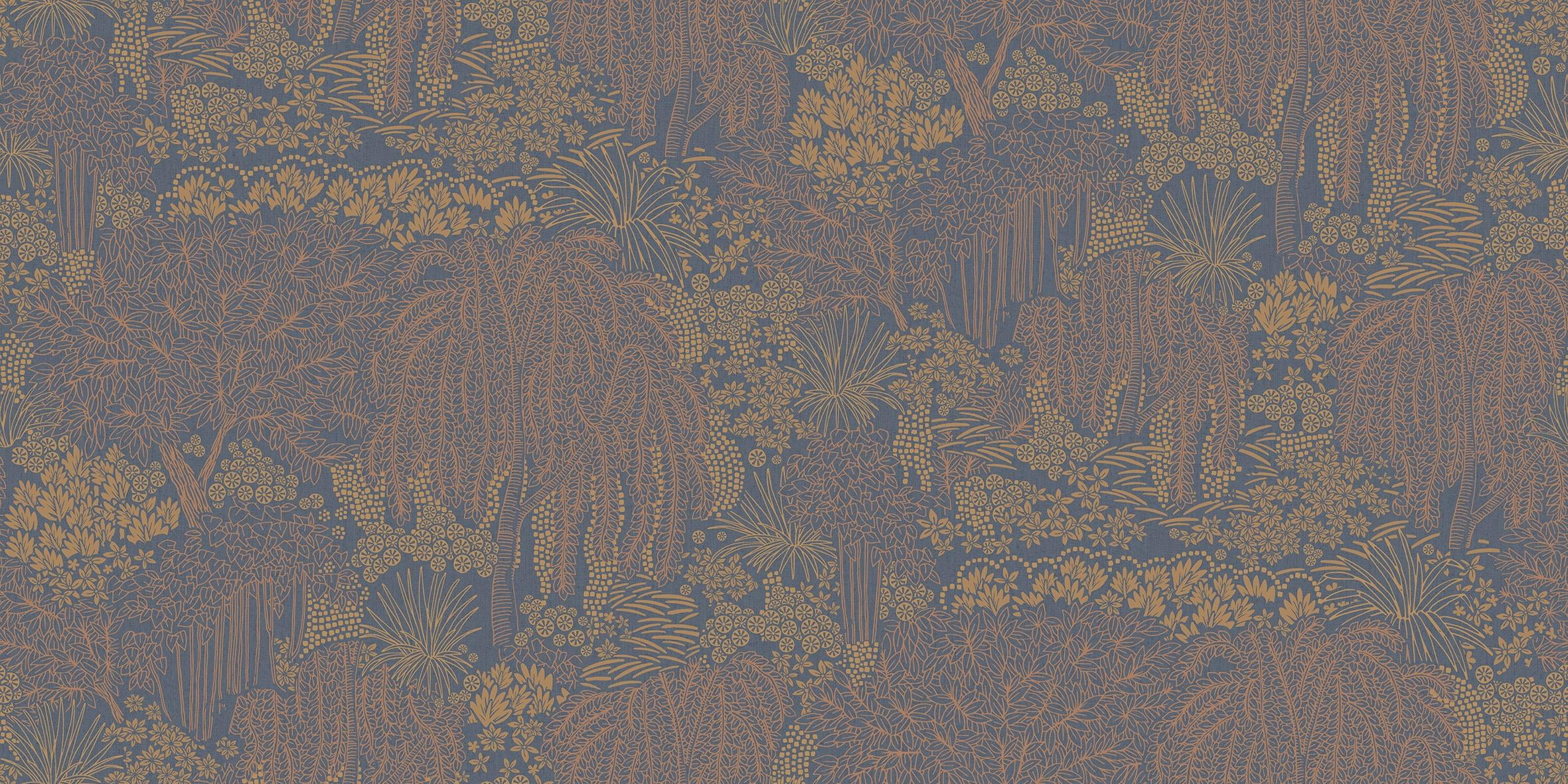Dark Blue Metallic Garden Tropical Wallpaper, Double Roll, 57 sqft