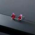 thumbnail image 4 of Gem Stone King 14k White Gold Red Created Ruby and Pink Sapphire Earrings for Women (2.46Cttw, GemstoneJuly Birthstone, Oval 8X6MM, Round 2.5MM), 4 of 5