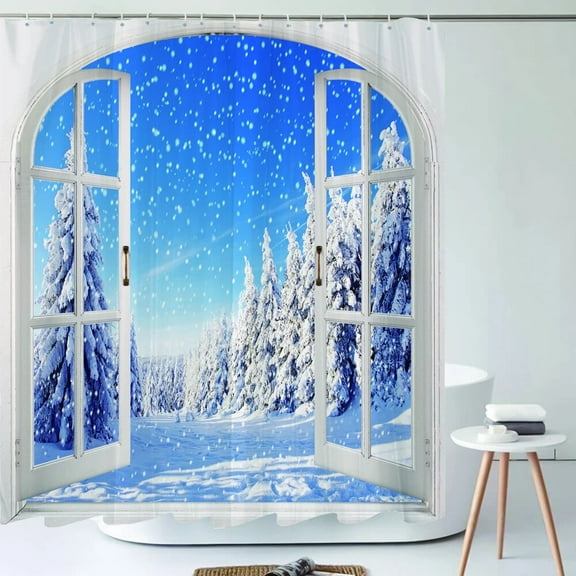 Winter Cedar Trees Natural landscape Shower Curtains Bathroom Curtain Frabic Waterproof Polyester Bathroom Curtains with
