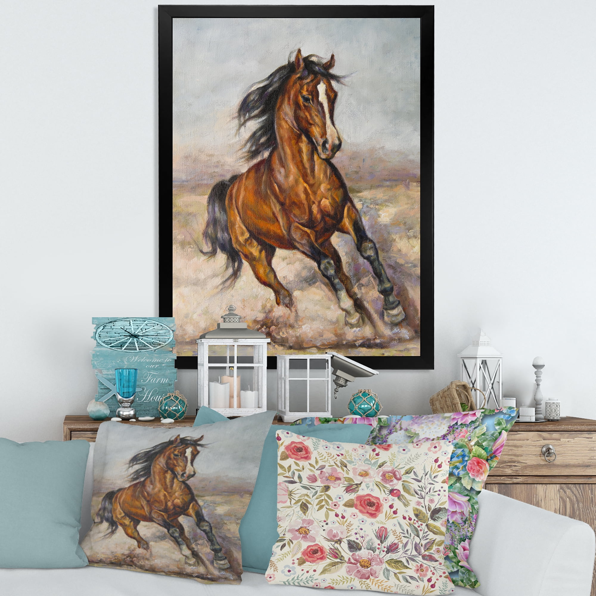 Designart 'A Brown Horse In The Race' Farmhouse Framed Art Print